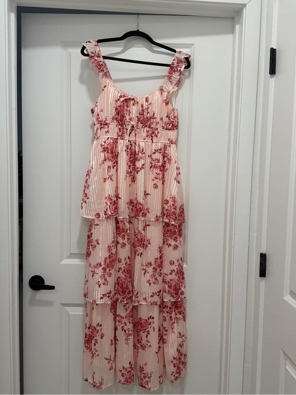 Floral Tiered Maxi Dress in Blush Pink
